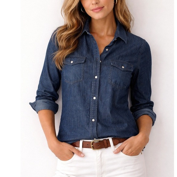 J. Crew Factory Tops - J.Crew Women's Button-Down Shirt Size 6 100% Cotton lightweight beach jean shirt